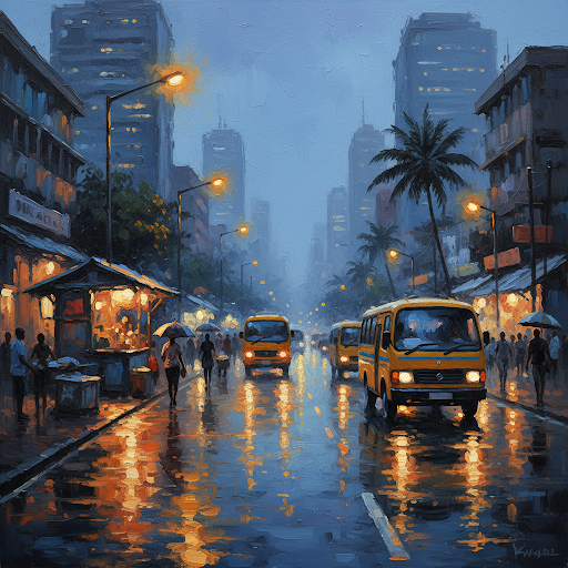 Lagos Street Rain Dusk artwork